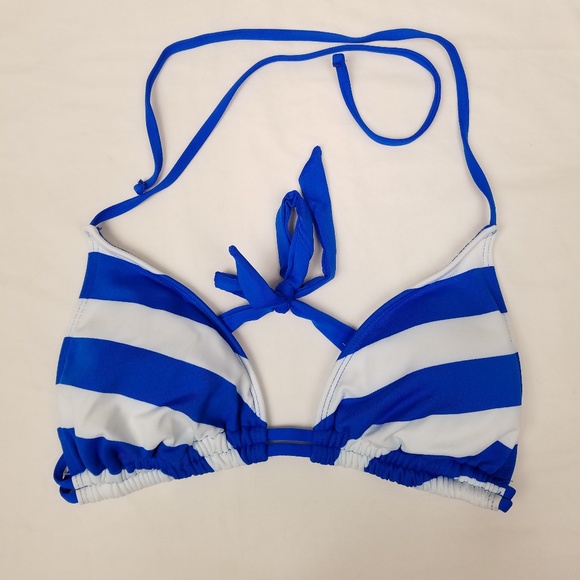 MOSSIMO Resort Blue Striped Triangle Bikini Top M - Picture 2 of 7